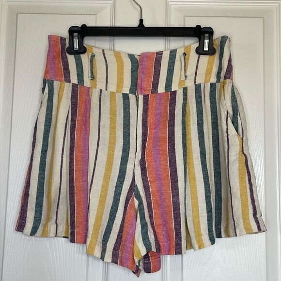 BP. Linen blend high waist striped shorts size M - Picture 1 of 8